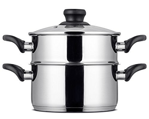 Chef's Star 3 Piece Stainless Steel Stack and Steam Pot Set - 2 Quart Steamer and 3 Quart Saucepot Set with Lid and Pots