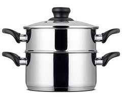 Chef's Star 3 Piece Stainless Steel Stack and Steam Pot Set - 2 Quart Steamer and 3 Quart Saucepot Set with Lid and Pots