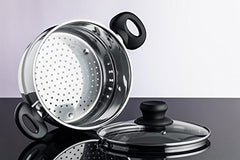 Chef's Star 3 Piece Stainless Steel Stack and Steam Pot Set - 2 Quart Steamer and 3 Quart Saucepot Set with Lid and Pots