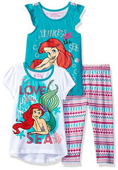 Disney Little Girls' 3 Piece Ariel the Mermaid Printed Legging Set, White, 6X